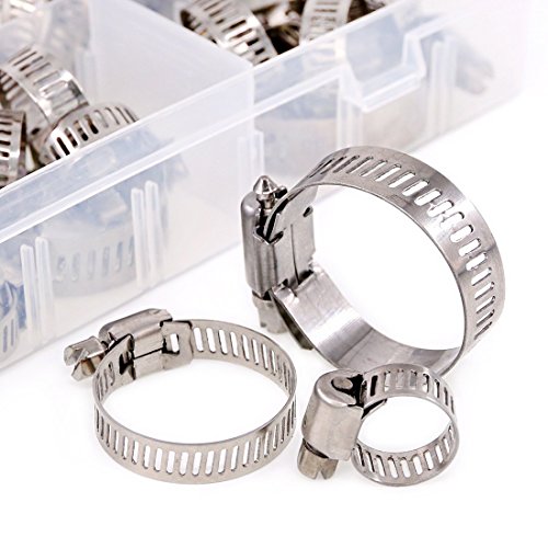 Swpeet 60Pcs Assorted Sizes Hose Clamps Kit 304 Stainless Steel Adjustable 6-38mm Range Worm Gear Hose Clamp Perfect for Plumbing Automotive and Mechanical Applications