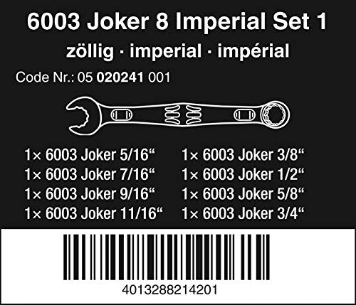 Wera 6003 Joker Imperial Combination Wrench 8-Pieces Set