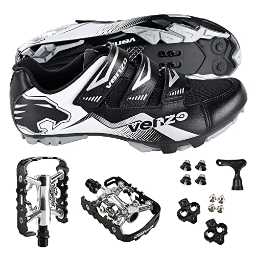 Venzo Mountain MTB Bike Bicycle Men’s Cycling Shoes with Multi-Function Clipless Pedals & Cleats - Compatible with Shimano SPD & Crankbrother System - Size 50