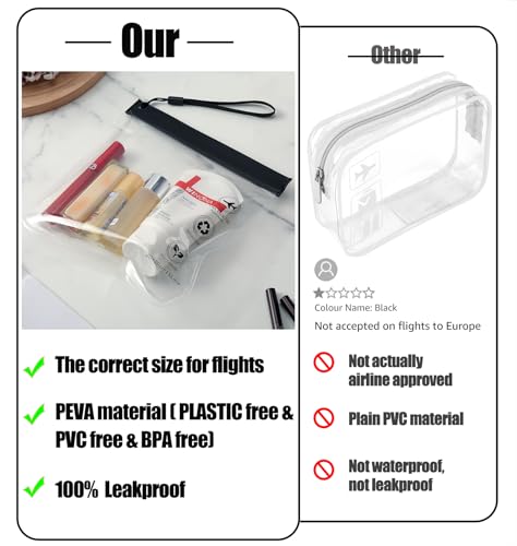 Clear Travel Toiletry Bag - Airport Security Liquids Bags, Airport Liquid Bag 20 x 20cm TSA Approved, Travel Accessories Makeup Bags Holiday Essentials Luggage for Men Women, 2pcs Black/Grey, 20*20CM