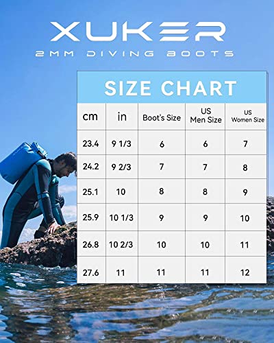 XUKER Neoprene Diving Boots, 2mm Wetsuit Booties Adult Men Women Water Shoes with Anti-Slip Rubber Sole Sand Beach Shoes for Water Activities