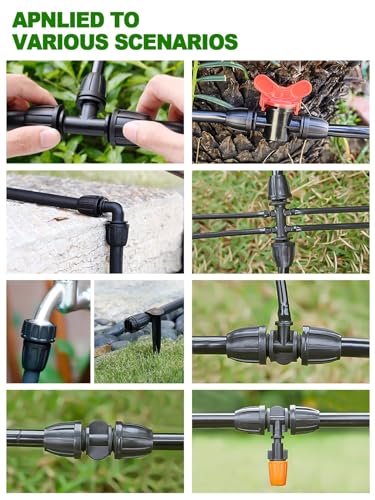 24 Pcs 1/2 inch Tubing Irrigation Fittings Kit, Kalolary Barbed Locked Connectors for Garden Lawn Drip Irrigation System(Switch Valves, T Connectors, Tees, Elbows, Ends, 1/2" to 1/4" tubing Reducers)