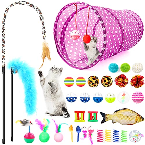 LONENESSL 33pcs Cat Toys Set Kitten Toys Catnip Fish Toy Set Interactive Feather Toy Cat Teaser Wand Fish Mice Balls Fluffy Mouse Bell Toys for Cats