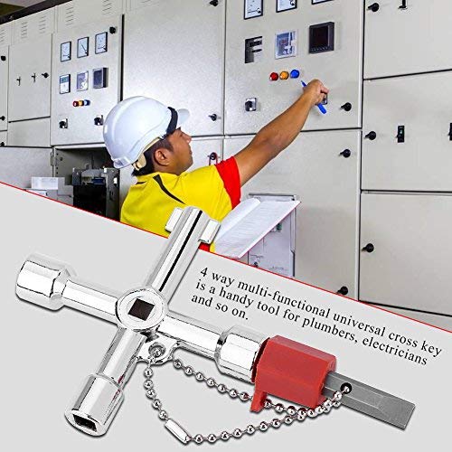 4 Way Cross Key Bit Zinc Alloy Multi-functional Universal Opening Key Plumbers Electricians Tools for Water Meter Valve Electric Box Cupboard Cabinet