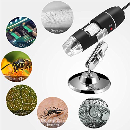 Jiusion 40 to 1000x Magnification Endoscope, 8 LED USB 2.0 Digital Microscope, Mini Camera with OTG Adapter and Metal Stand, Compatible with Mac Windows 7 8 10 11 Android Linux Chrome