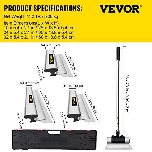 VEVOR Skimming Blade Set,10"+24"+32" Blades + 35"-78" Extension Handle，European Stainless Steel Construction Knife, Aluminum Blade Profile Smoothing Knockdown Spatula for Gyprock/Drywall/Wall-Board