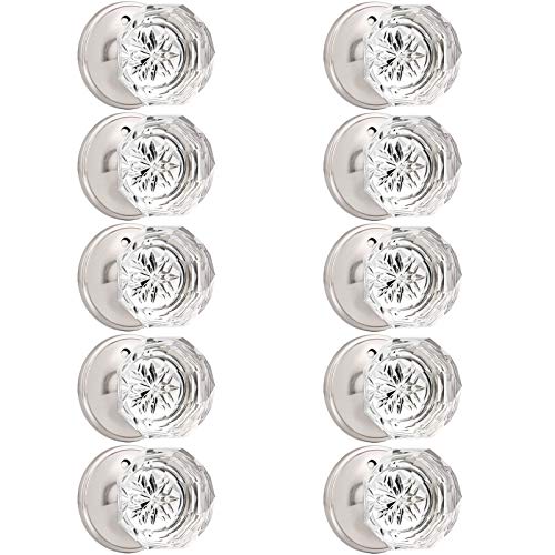 Orger Crystal Door Knobs 10 Pack, Interior Privacy Door Handles for Bedroom and Bathroom, Round Diamond Shape Clear Glass with Satin Nickel Finish Rosette