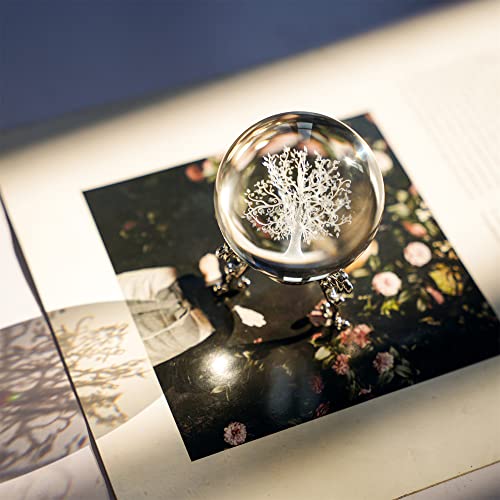 ZEERSHEE 60mm 3D Glass Laser Tree of Life Ball Figurine Life Tree Crystal Ball Decor for Home Glass Healing Ball with Stand Tree of Life Gifts for Women
