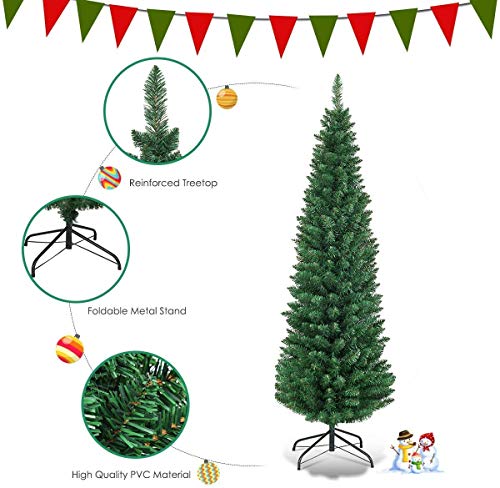 Giantex, Green Artificial Pencil Christmas, Premium Hinged Pine Tree with Solid Metal Legs, Perfect for Home, Shops and Holiday Decoration, (5FT) (Artificial Pencil Christmas Tree)