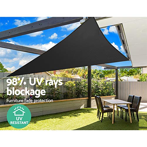 Instahut Shade Sail Triangle 5 x 5m Sunshade Cloth Shadecloth Sun Block Outdoor Marquee Canopy Shelter Cover for Beach Pool Patio Backyard Lawn Garden Carport Fence Greenhouse, Black 98% UV Blockage