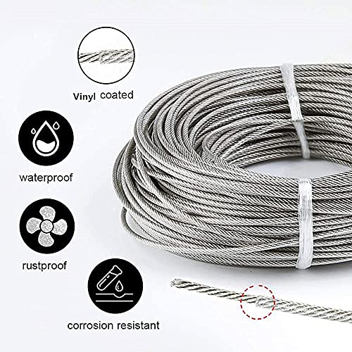 1/16 Wire Rope Kit,304 Stainless Steel Wire Cable 7x7 Strand Core 100ft Vinyl Coated Aircraft Cable,Outdoor String Lights Hanging Kit with Turnbuckles for Garden Cable Wire,Guy Wire Kit