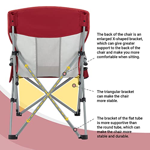 KingCamp 2 Pack Camping Chair for Adults with Arm Rest and Cup Holder Portable Camping Chair Support 300LBS Heavy Duty Folding Camp Chair for Lawn Outdoor Sports Travel (Red&Gray)