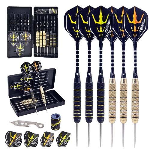 Steel Tip Darts Set 20g -12 Aluminum Shafts with O’Rings, Professional Darts with 12 Standard Flights+6 Slim Flights+Dart Tool+Sharpener, Dart Set for Home, Party