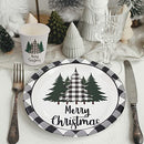 Whaline 100Pcs Christmas Tableware Set Buffalo Plaid Xmas Tree Disposable Dinnerware Set 50Pcs Paper Plates 25Pcs Napkin 25Pcs Cups for Christmas Theme Party Supplies Table Decorations