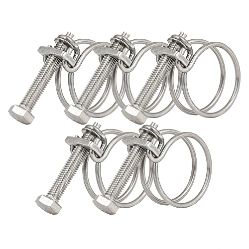 36-40mm Double Wire Hose Clamps, 201 Stainless Steel Hose Clips, Universal Plumbing Pipe Tube Fastener Adjustable Hose Hoop (Pack of 5)