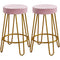 Yaheetech Round Kitchen Counter Stool Home Bar Height Stools with Golden Hairpin Legs Upholstered Velvet Seat for Kitchen/Dining Room Set of 2, Pink