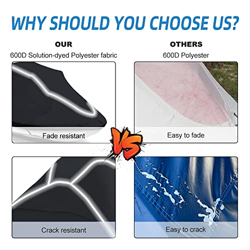 Upgraded Fade and Crack Resistant Trailerable Jet Ski Cover, Heavy-Duty Waterproof and UV Protection PWC Cover,Jetski Watercraft Cover with Reflective Strips Black Fits from 103"-115"(1 or 2 Seater)