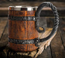 ZNZNANG Viking Wood Style Beer Mug,Wood Imitation Barrel Stainless Steel Beer Mug,Vintage Bar Handmade Wooden Beer Mug (Wooden Barrel Beer Mug 550ML)