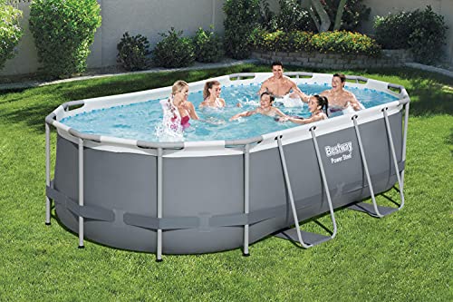 Bestway Power Steel 14' x 8'2" x 39.5" Oval Above Ground Pool Set | Includes 530gal Filter Pump, Ladder, ChemConnect Dispener