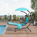 Yaheetech Outdoor Hanging Chaise Lounge Chair Hammock Chair w/Built-in Pillow and Removable Canopy for Patio Backyard Deck Garden - Teal