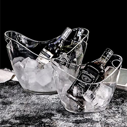 Beverage Tubs for Parties Plastic Ice Bucket for Cocktail Bar Clear Acrylic Wine Bucket with Scoops Drink Bucket Cooler for Chiller Bin for Champagne or Beer (8 L, 4 L)