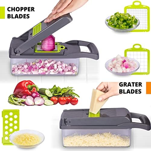 【Australian Owned Brand】14 in 1 Ashlar Vegetable Chopper "Affordable" Onion Potato Carrot Veggie Cutter with Sharp Blades, Mandoline Slicer Dicer & Fruit Chopper, Kitchen Tools & Gadgets (Grey)