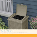 Suncast 33 Gallon Hideaway Trash Can for Patio - Resin Outdoor Trash with Lid - Use in Backyard, Deck, or Patio - Dark Taupe