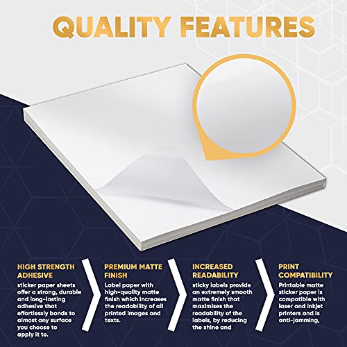 Avarrix Australia A4 Sticker Paper, Paper-Based Matte White, 100 Sheets, Self Adhesive Premium Sticker Paper for Inkjet and Laser Printer, 100gsm Thickness Printable Label Sheets