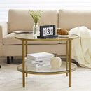 VINGLI Glass Coffee Table, 25.6" Round Champagne Gold Coffee Tables for Living Room, 2-Tier Glass Top Coffee Table with Storage Clear Coffee Table, Simple & Modern Center Table for Small Space