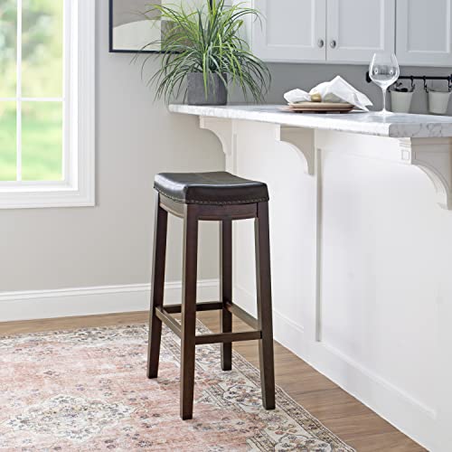 (brown) - Linon Claridge Patches Bar Stool, 80cm , Brown