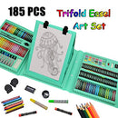 Sunnyglade 185 Pieces Double Sided Trifold Easel Art Set, Drawing Art Box with Oil Pastels, Crayons, Colored Pencils, Markers, Paint Brush, Watercolor Cakes, Sketch Pad (Green)