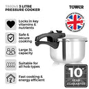 Tower T80245 Pressure Cooker with Steamer Basket, Stainless Steel, 3 Litre, 20 cm