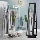 Mirror Jewellery Cabinet Standing Armoire Makeup Storage 360 Degree Rotating Wood Jewelry Organiser with Full Mirror Necklace Earring Ring Holders Black