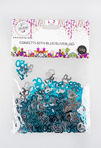 28g Blue & Silver 50th Birthday Confetti Foil Metallic Glitz Table Scatter Sprinkles Age Bday Party Decorations