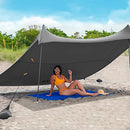 Red Suricata Family Beach Sunshade - Sun Shade Canopy | UPF50 UV Protection | Water Repellent Tent with 4 Aluminum Poles, 4 Pole Anchors, 4 Sandbag Anchors | Portable Shelter Tarp (Medium, Grey)