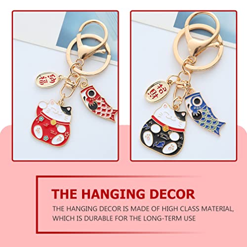 TOYANDONA 2pcs Japanese Lucky Cat Keychain Cute Maneki Neko Key Ring Chinese Fortune Pendants Keychain Bag Purse Charm Ornament for Wealth Gifts Blue Red