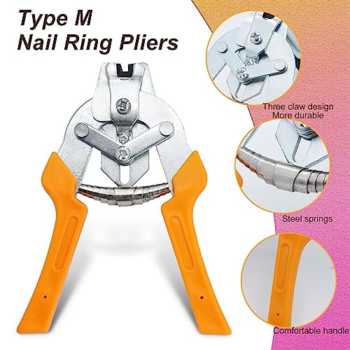 ZHEQOGZH Type M Nail Ring Pliers for Fencing with 2400pcs M Clips, Hog Ring Pliers Kit Upholstery Repair Hand Tool, Chicken Wire Cage Clips with Fence Pliers Rabbit Cage Building Tools (Yellow)