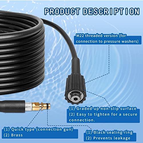 ZUASE 15M High Pressure M22 Hose with Click Quick Connect Connector System for Karcher K2 K3 K4 K5 K6 K7