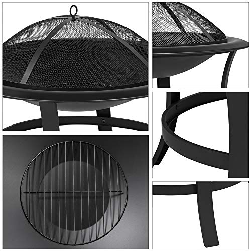 Yaheetech Fire Pits 29in Fire Pit for Outside Round Wood Burning Burning Firepits Fire Bowl with Spark Screen for BBQ Backyard Patio Camping, Black