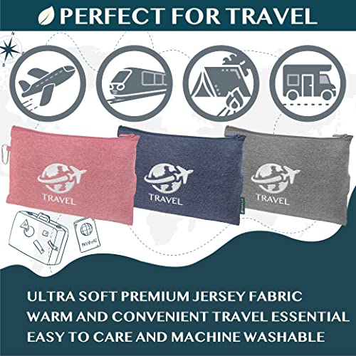 PAVILIA Travel Blanket Compact, Airplane Blanket Packable Bag, Soft Fleece Portable Throw Pillow Combo Set, Plane Flight Car Trips Travel Essentials Gift Accessories, Luggage Backpack Clip, Navy Blue