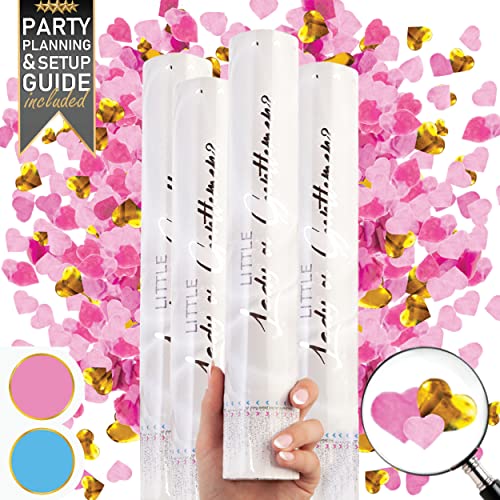 Gender Reveal Confetti Cannon - 4 Pack - Heart Shaped Pink Gender Reveal Cannons | Baby Gender Reveal Poppers | Boy or Girl Gender Reveal | Pink Confetti Poppers | Pink Party Poppers Confetti Shooter