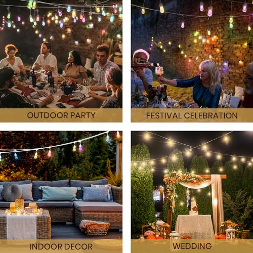 Groverdi 2024 Upgraded Outdoor String Lights, DIY Color Changing RGB Bright Smart Light 30m Remote for Party Christmas, IP65 Waterproof Outside Patio Festoon Light with 30 Dimmer LED Bulbs