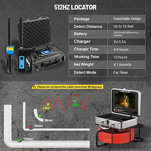 HBUDS Sewer Camera with Locator 165ft, Self-Leveling, 9'' 1080P HD Screen Drain Camera, Plumbing Camera Snake with Light, IP68 Waterproof Sewer Inspection Camera, Drain Pipe Cameras with DVR Recorder