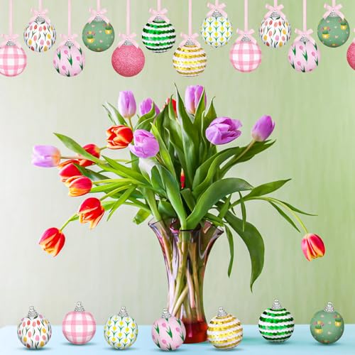 Zeyune 16 Pcs 1.57 Inch Spring Summer Hanging Ornaments Spring Decorations Spring Summer Theme Cute Balls for Holiday Party Favors (Tulip)