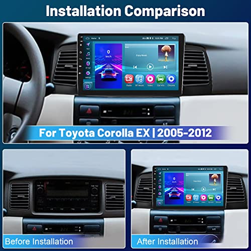 Roinvou 2+64G Android CarPlay Stereo for 2005-2012 Toyota Corolla EX, Built-in Wireless CarPlay with Android Auto, 9'' Touchscreen in-Dash GPS Navigation Support Mirror Link BT FM RDS AHD