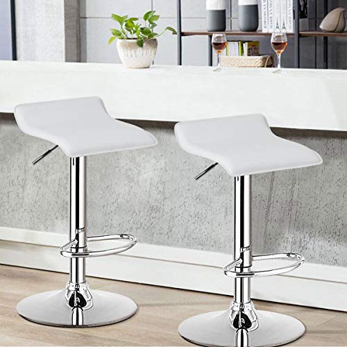 2Pcs Bar Stools, Pub Swivel Barstool, Height Adjustable Square Pub Chairs, Counter Height Bar Chair W/PU Leather & Footrest, 360° Rotation, Armless Indoor/Outdoor High Barstools, Gas Gift Bar Chair, Semi-backrest Stylish Stool Bistro Kitchen Cafe, White