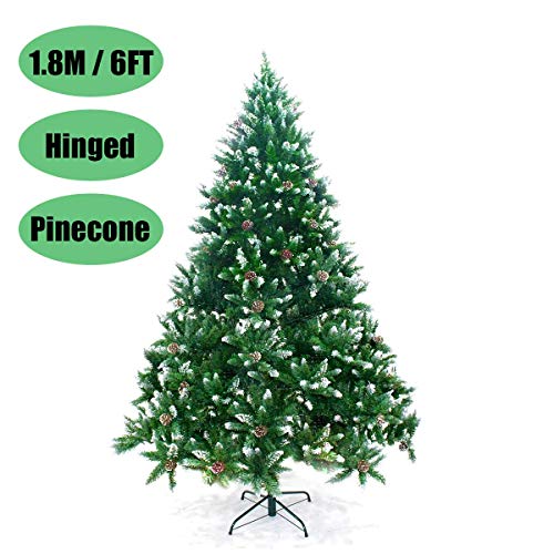 Ariv Green Pinecone Hinged Christmas Tree 6FT 1.8M Lush 1010 Tips Bushy Metal Stand Frame Hinged Branches Automatic Easy Assemble Chistmas Family Home Party Mall Store Decoration Ornaments