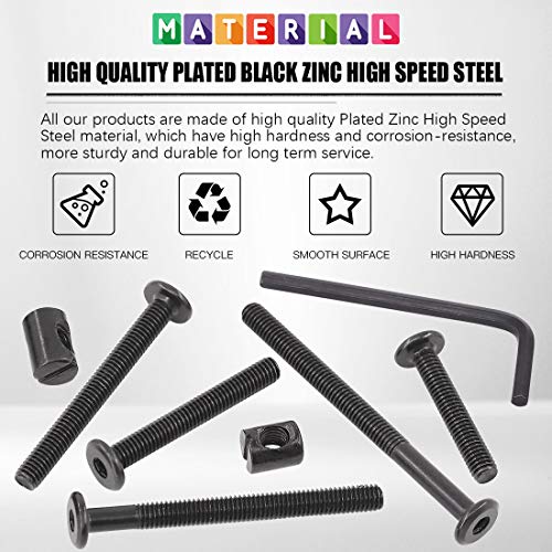 Glarks 120Pcs M6x40/50/60/70/80mm Black Hex Socket Cap Bolt Screws and Barrel Nut Assortment Kit with a Allen Wrench for Crib Baby Bed Cots Furniture