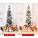 7.5FT Artificial Slim Christmas Tree, Snow Flocked Hinged Pine Xmas Tree, 641 PVC Tips, Sturdy Metal Base, Hinged Construction, Indoor and Outdoor Christmas Decoration, Easy Set Up