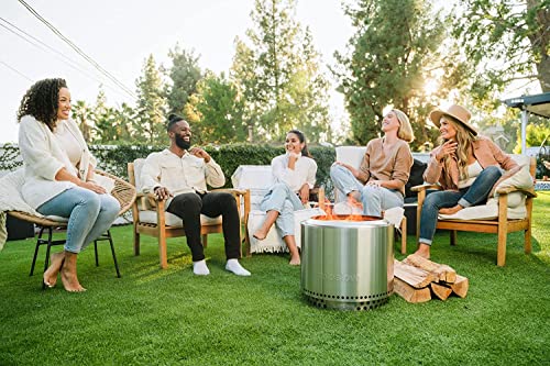Solo Stove Bonfire 2.0 with Stand, Smokeless Fire Pit | Wood Burning Fireplaces w/Removable Ash Pan, Portable Outdoor Firepit - for Camping, Stainless Steel, H: 42.5 cm x Dia: 49.5 cm, 11.3 kg
